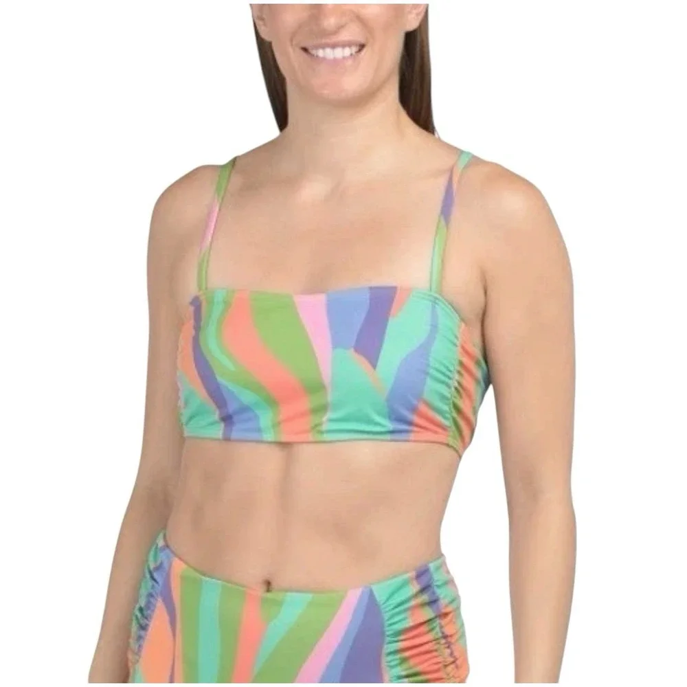 Hutch Bikini Trendy Colorful Swimsuit Set Size M Retro Swirl Ruffle NEW - Picture 3 of 11